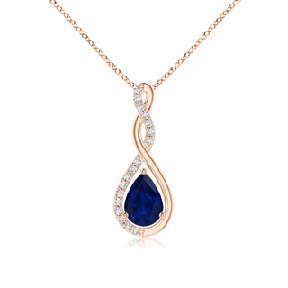 7x5mm AA Twisted Infinity Floating Blue Sapphire Drop Pendant in 9K Rose Gold