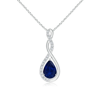 7x5mm AA Twisted Infinity Floating Blue Sapphire Drop Pendant in P950 Platinum