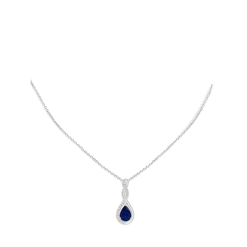 7x5mm AA Twisted Infinity Floating Blue Sapphire Drop Pendant in P950 Platinum pen