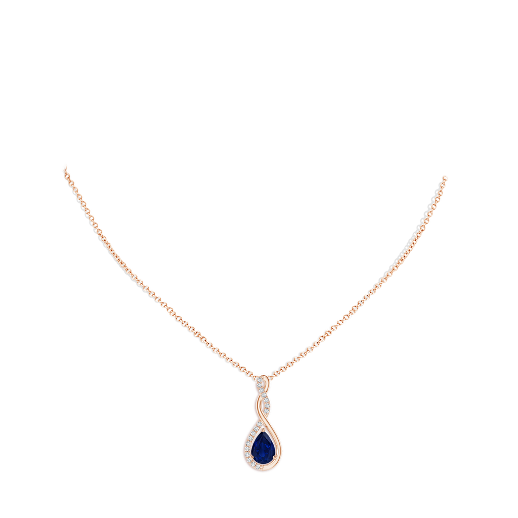 7x5mm AA Twisted Infinity Floating Blue Sapphire Drop Pendant in Rose Gold pen