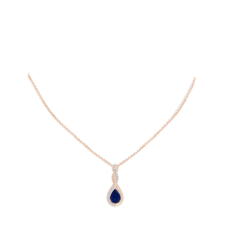 7x5mm AA Twisted Infinity Floating Blue Sapphire Drop Pendant in Rose Gold pen
