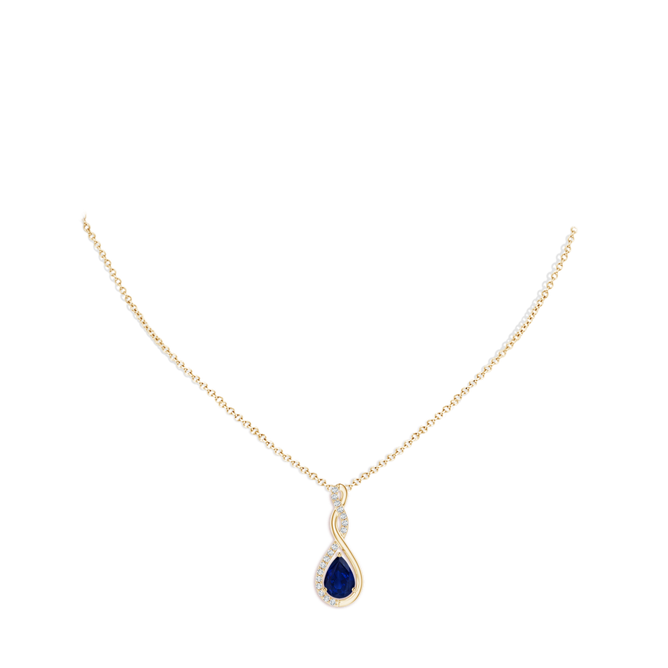 7x5mm AA Twisted Infinity Floating Blue Sapphire Drop Pendant in Yellow Gold pen