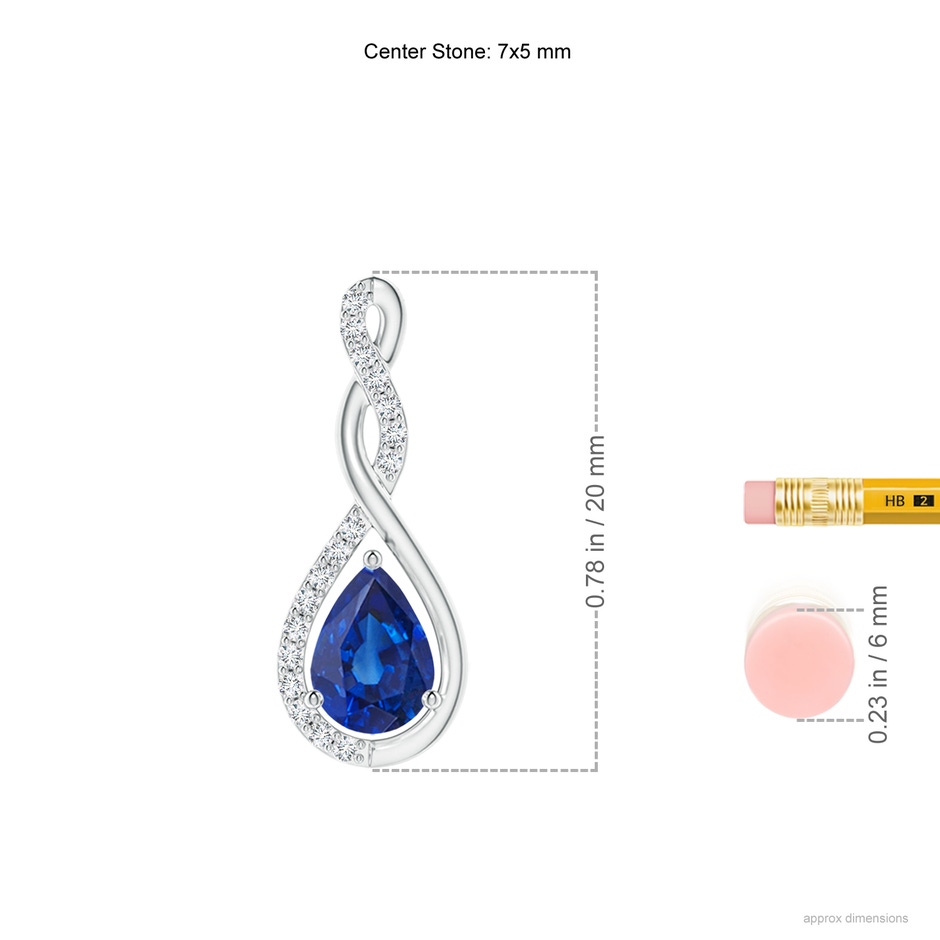 7x5mm AAA Twisted Infinity Floating Blue Sapphire Drop Pendant in P950 Platinum ruler