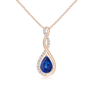 7x5mm AAA Twisted Infinity Floating Blue Sapphire Drop Pendant in Rose Gold