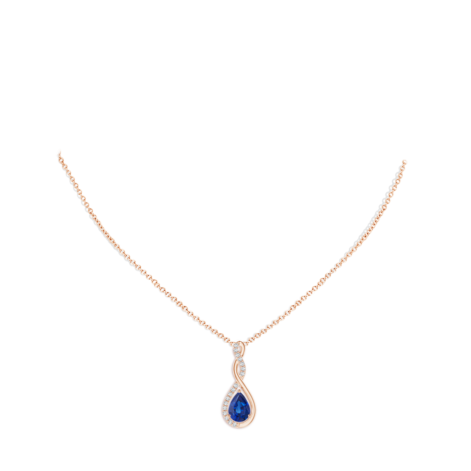 7x5mm AAA Twisted Infinity Floating Blue Sapphire Drop Pendant in Rose Gold pen