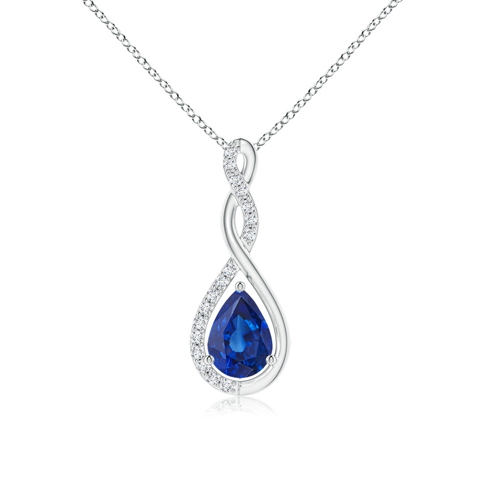 7x5mm AAA Twisted Infinity Floating Blue Sapphire Drop Pendant in White Gold 