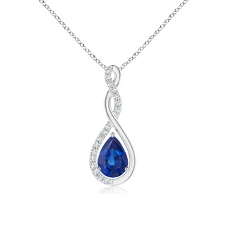 7x5mm AAA Twisted Infinity Floating Blue Sapphire Drop Pendant in White Gold