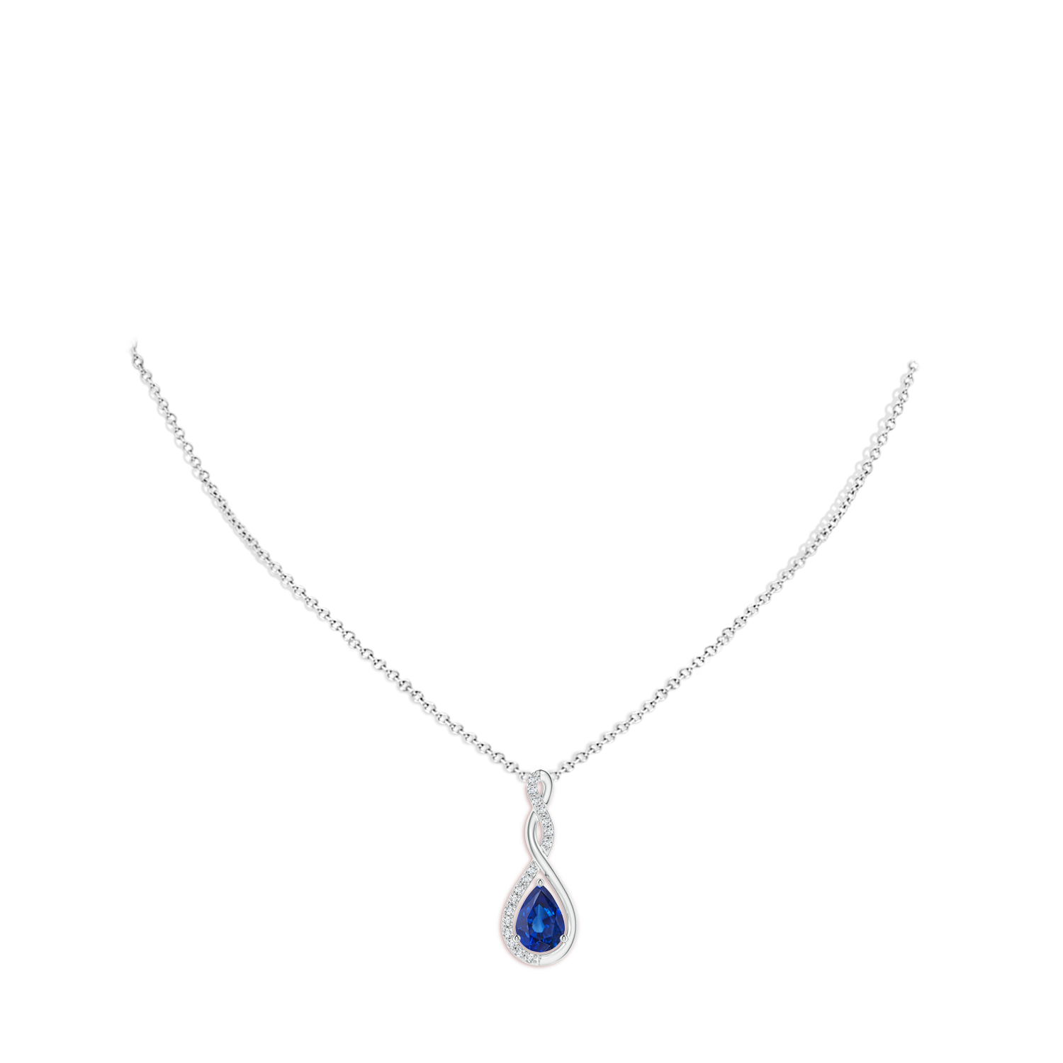 7x5mm AAA Twisted Infinity Floating Blue Sapphire Drop Pendant in