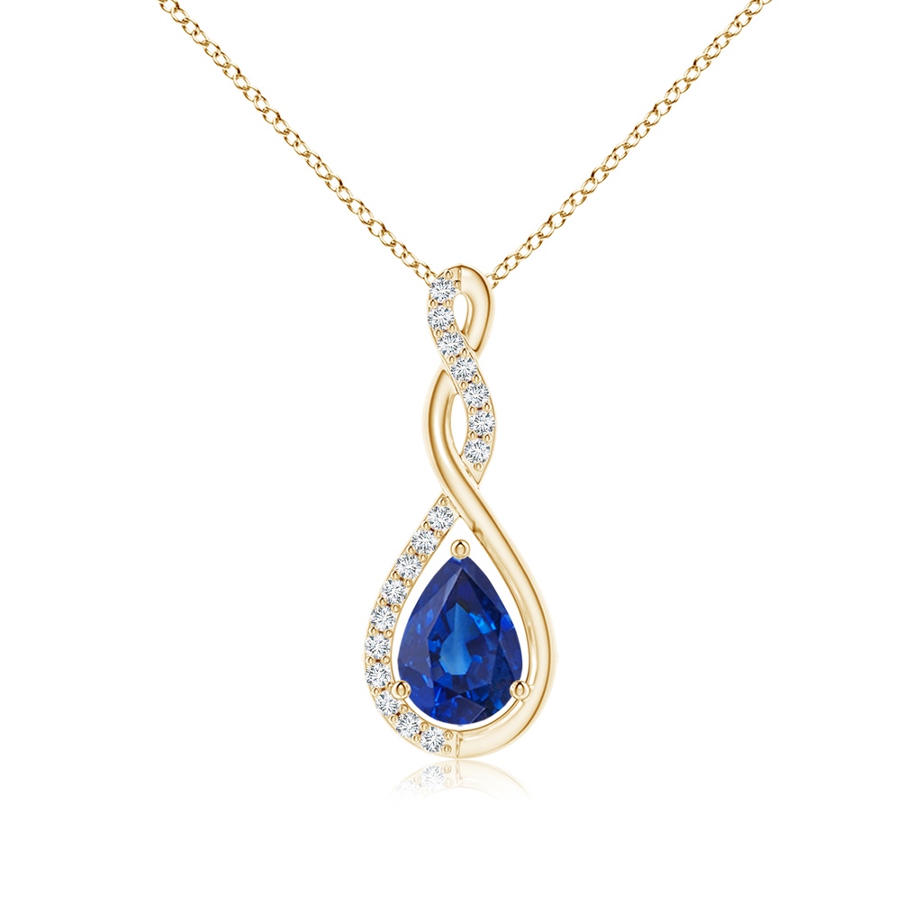 7x5mm AAA Twisted Infinity Floating Blue Sapphire Drop Pendant in Yellow Gold 