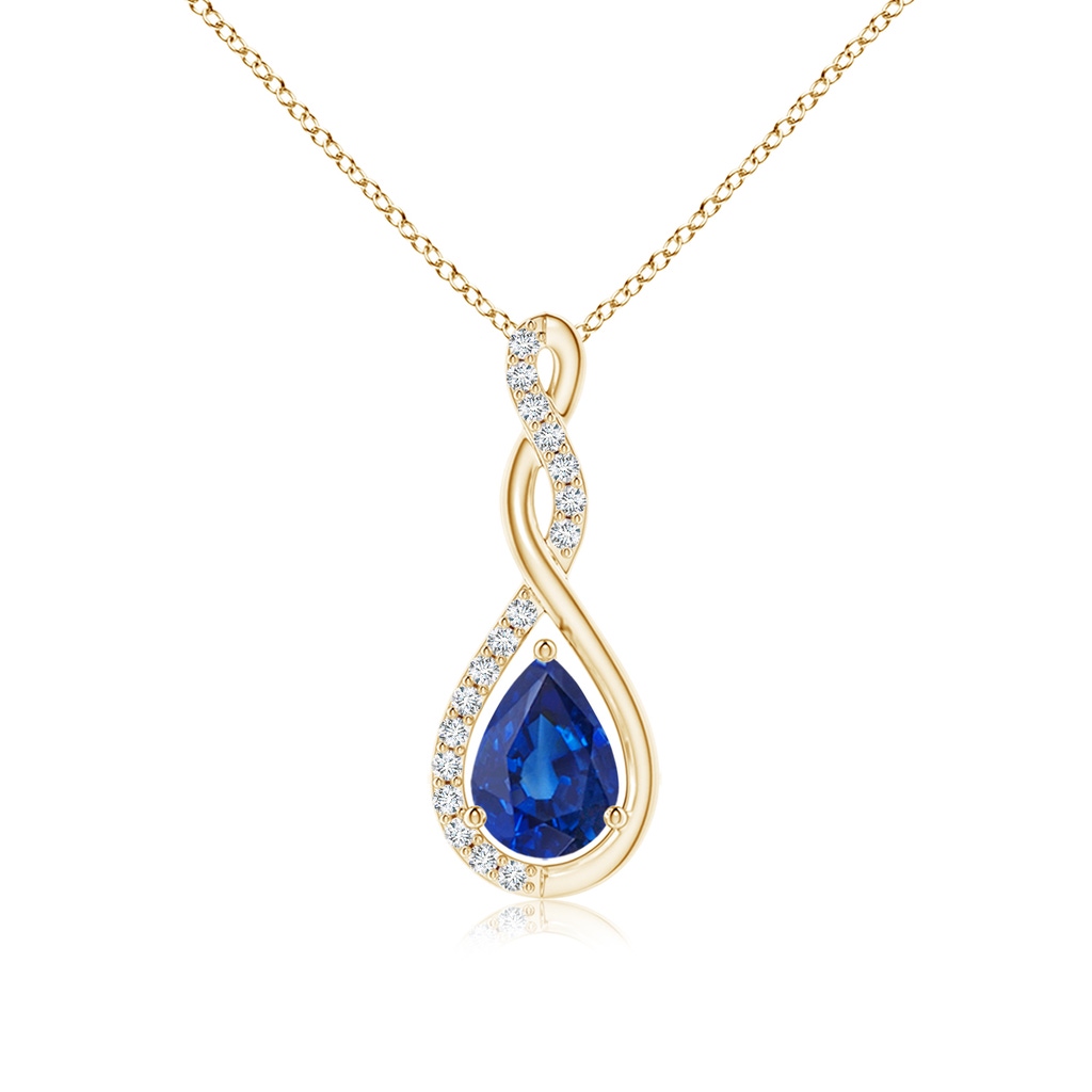7x5mm AAA Twisted Infinity Floating Blue Sapphire Drop Pendant in Yellow Gold