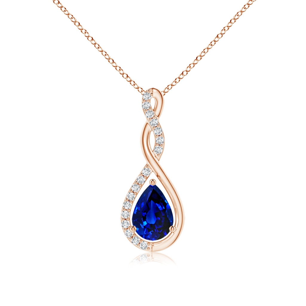 7x5mm AAAA Twisted Infinity Floating Blue Sapphire Drop Pendant in Rose Gold