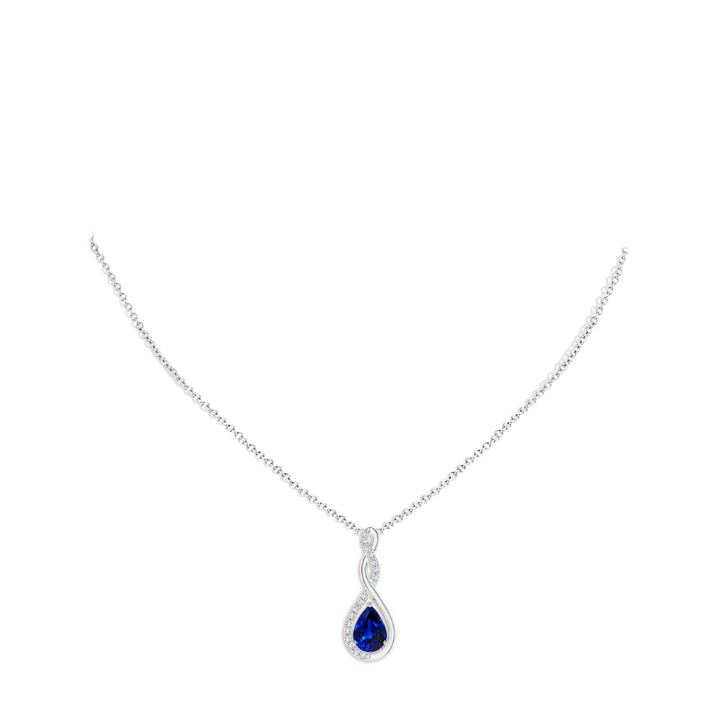7x5mm AAAA Twisted Infinity Floating Blue Sapphire Drop Pendant in White Gold pen
