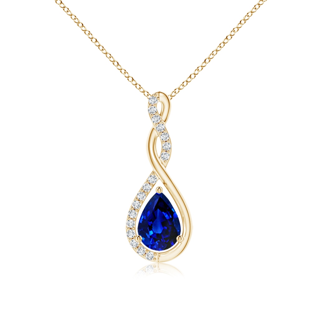 7x5mm AAAA Twisted Infinity Floating Blue Sapphire Drop Pendant in Yellow Gold