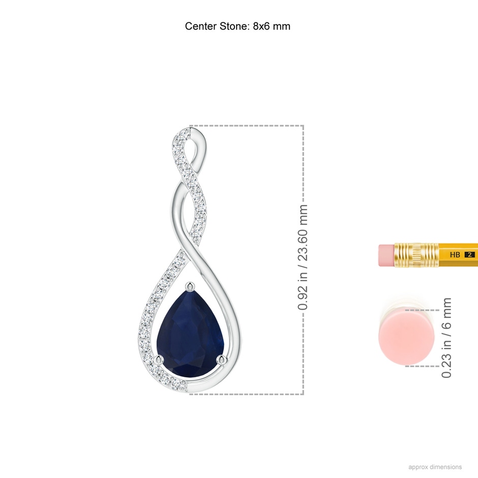 8x6mm A Twisted Infinity Floating Blue Sapphire Drop Pendant in P950 Platinum ruler