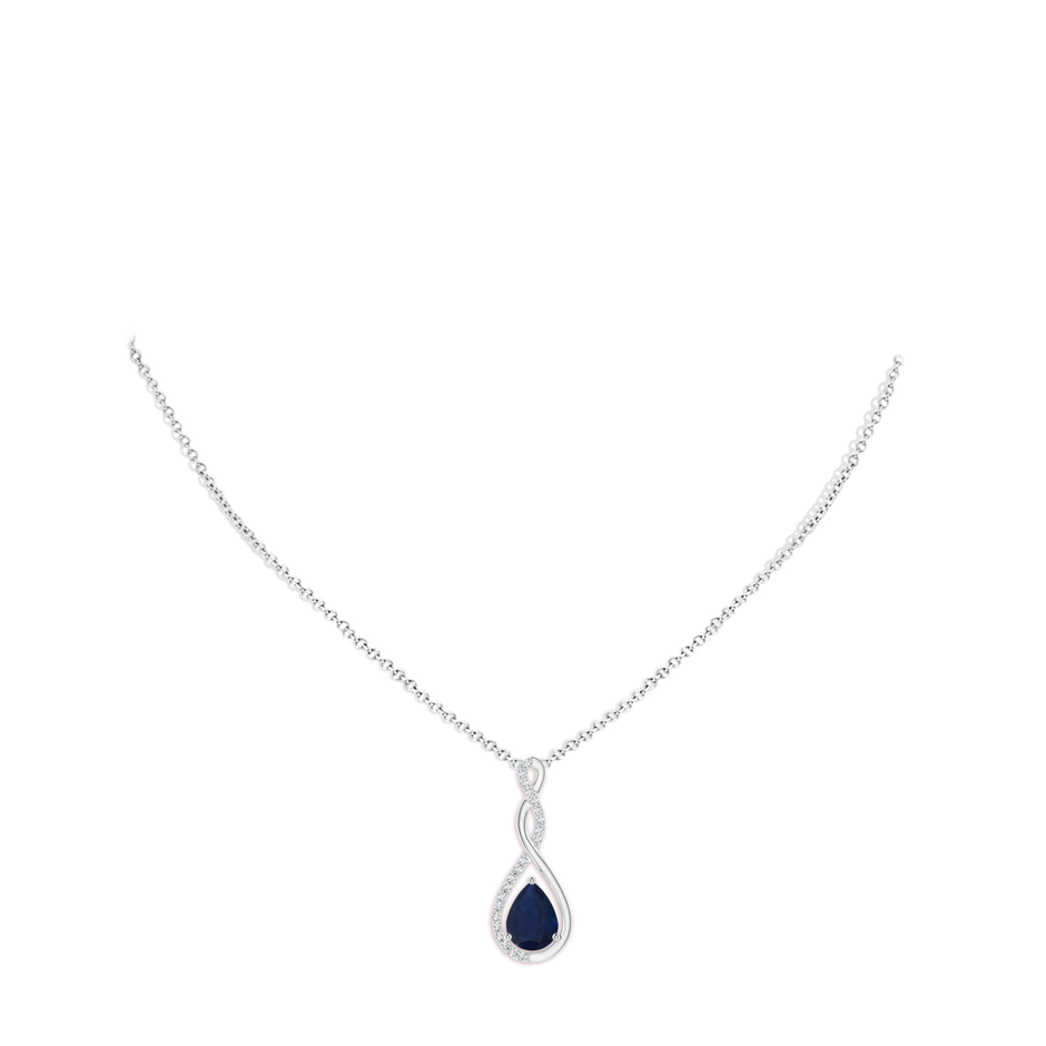 8x6mm A Twisted Infinity Floating Blue Sapphire Drop Pendant in P950 Platinum pen