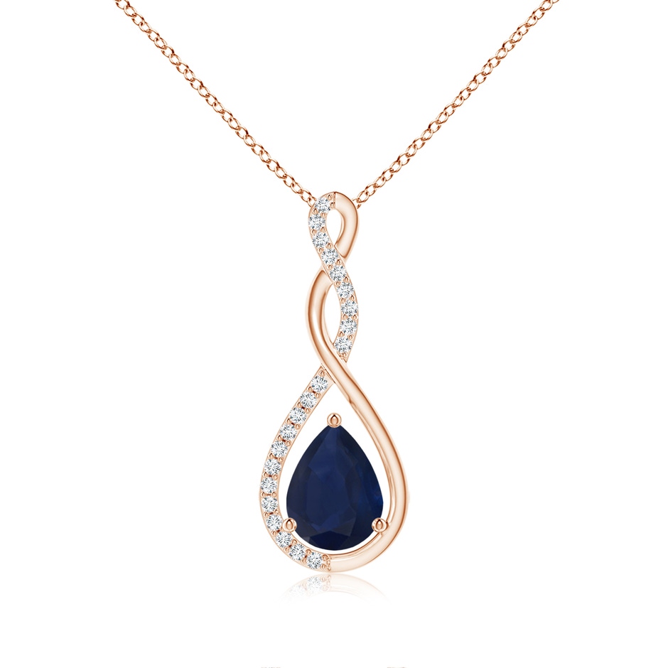 8x6mm A Twisted Infinity Floating Blue Sapphire Drop Pendant in Rose Gold 