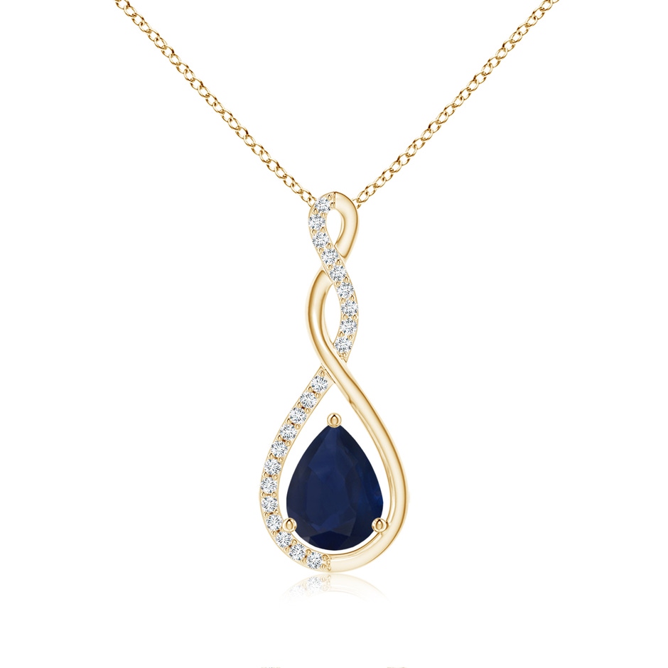 8x6mm A Twisted Infinity Floating Blue Sapphire Drop Pendant in Yellow Gold 