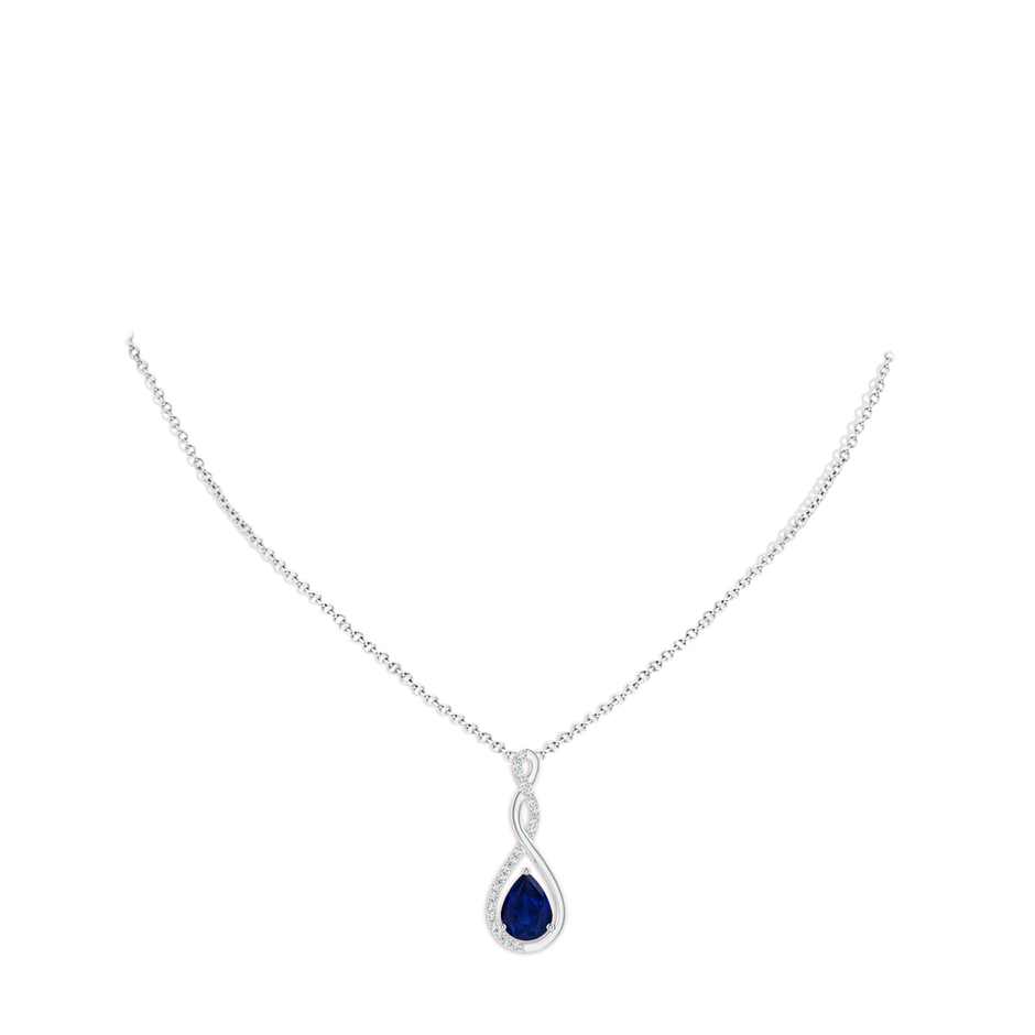 8x6mm AA Twisted Infinity Floating Blue Sapphire Drop Pendant in P950 Platinum pen