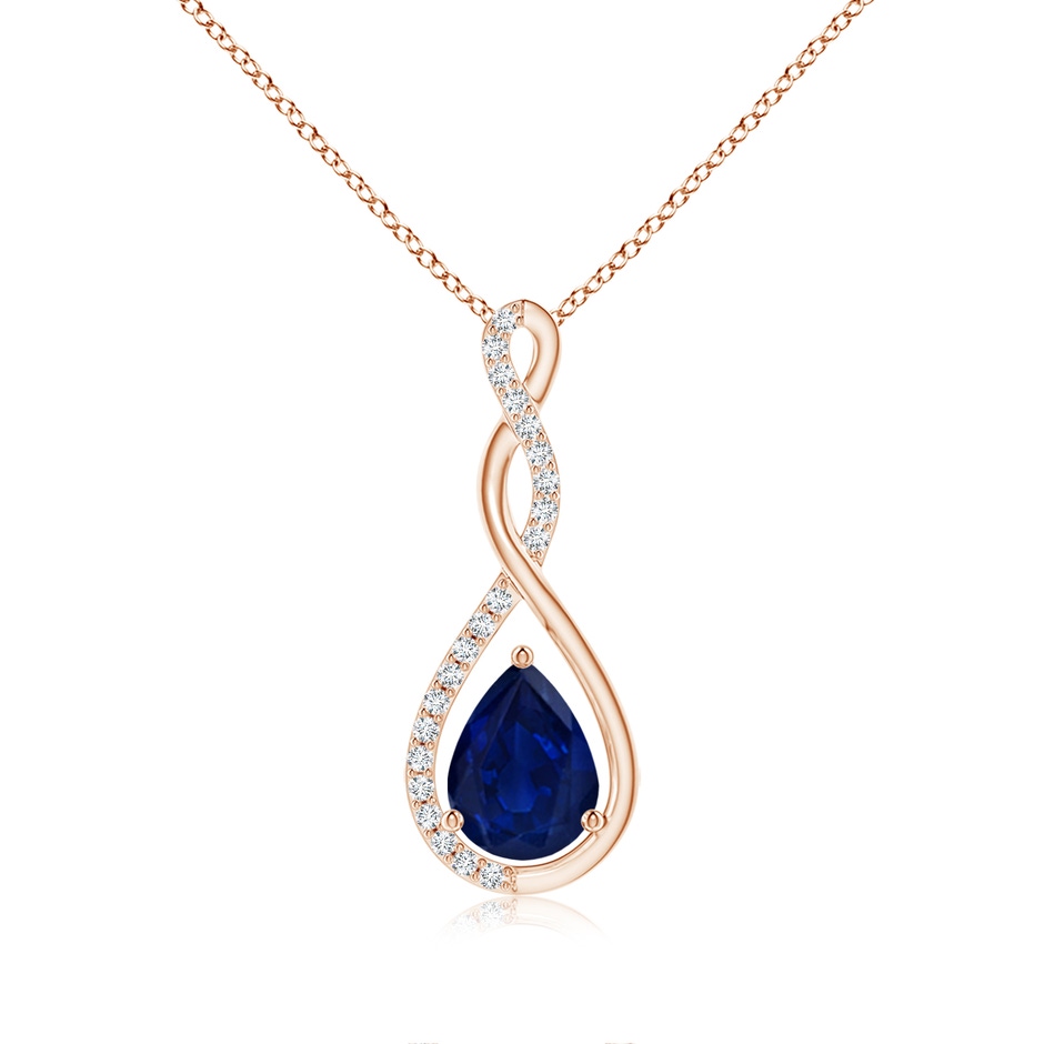 8x6mm AA Twisted Infinity Floating Blue Sapphire Drop Pendant in Rose Gold 