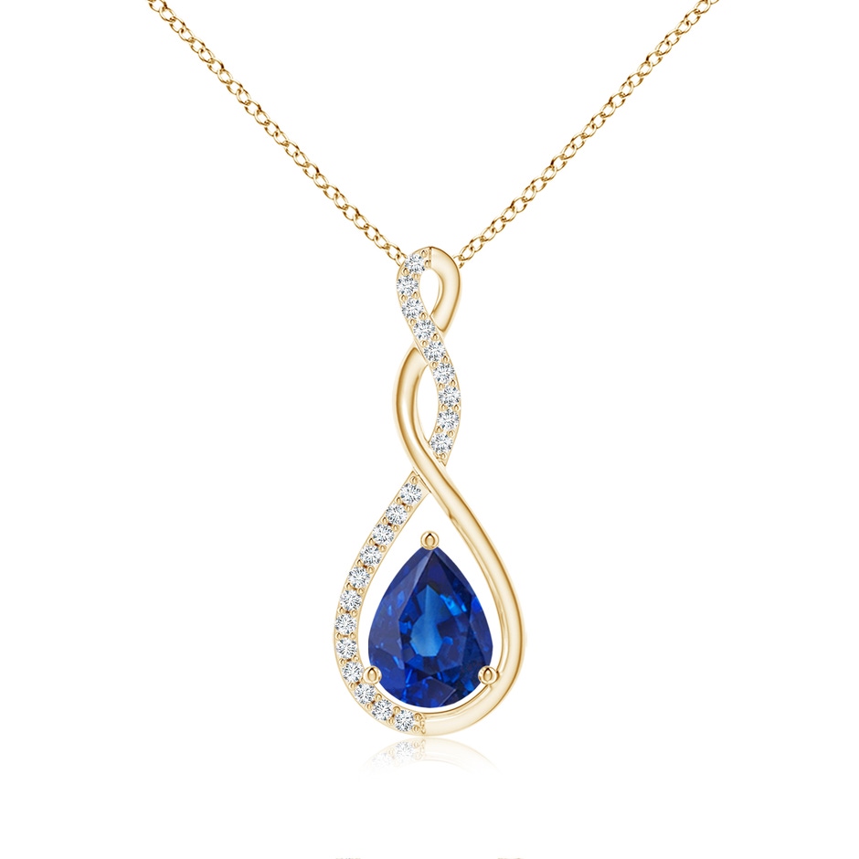 8x6mm AAA Twisted Infinity Floating Blue Sapphire Drop Pendant in Yellow Gold 