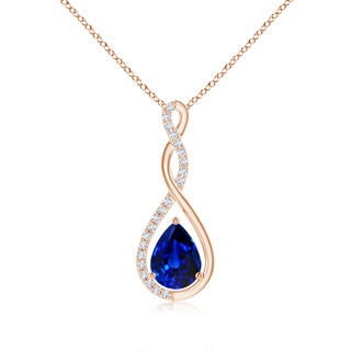 8x6mm AAAA Twisted Infinity Floating Blue Sapphire Drop Pendant in Rose Gold