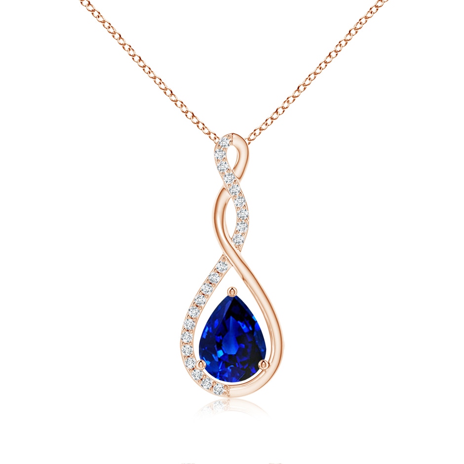 8x6mm AAAA Twisted Infinity Floating Blue Sapphire Drop Pendant in Rose Gold 