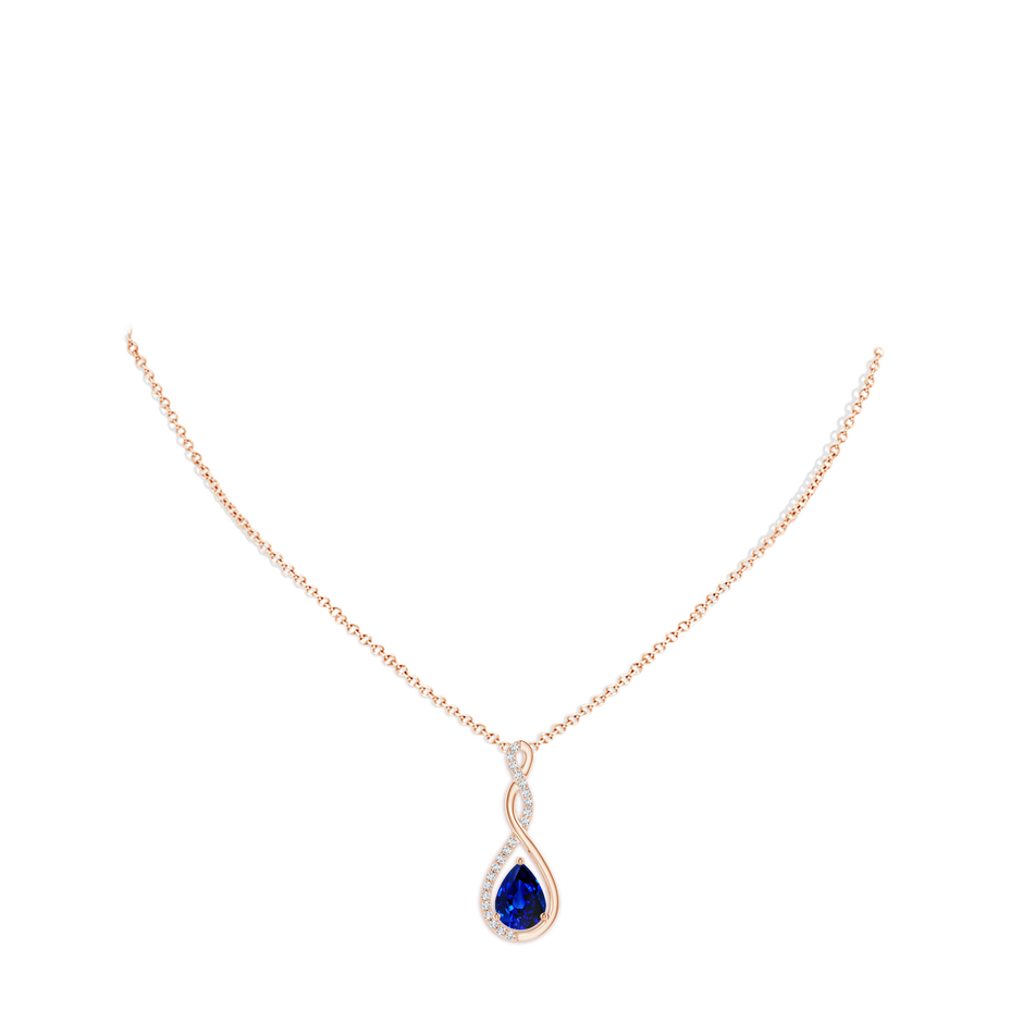 8x6mm AAAA Twisted Infinity Floating Blue Sapphire Drop Pendant in Rose Gold pen