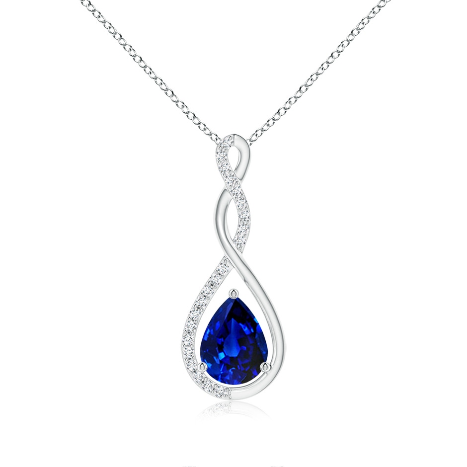 8x6mm AAAA Twisted Infinity Floating Blue Sapphire Drop Pendant in White Gold 