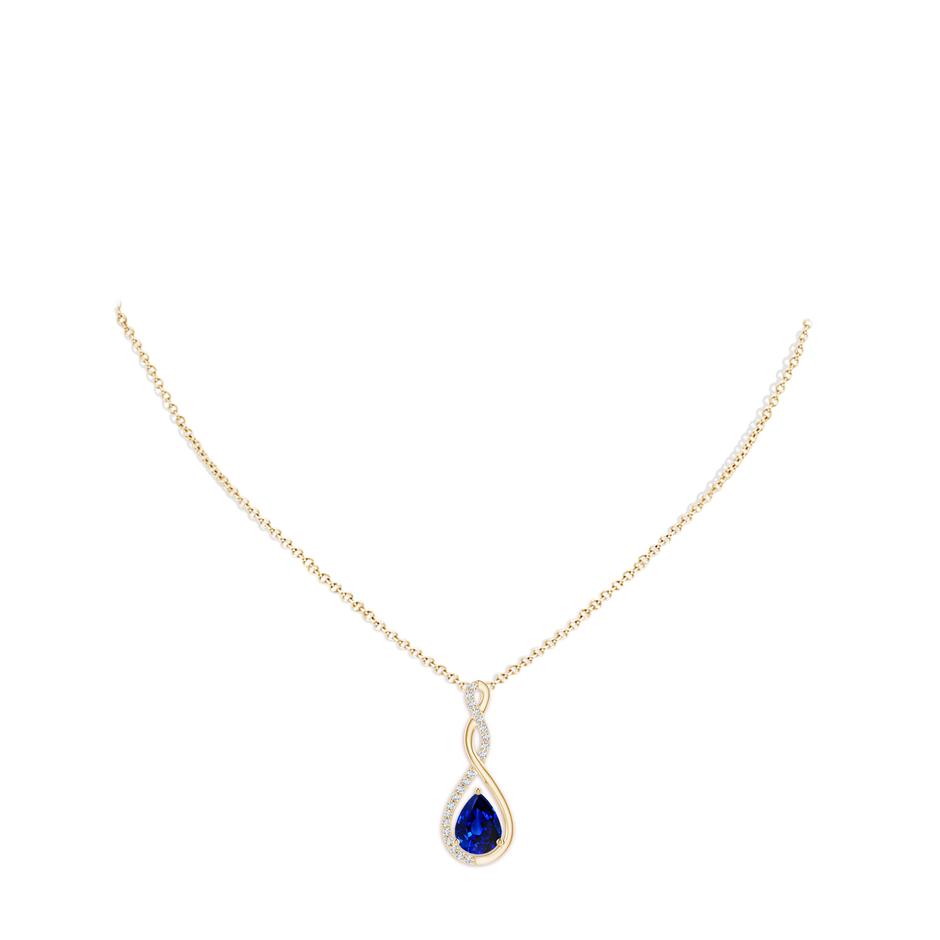 8x6mm AAAA Twisted Infinity Floating Blue Sapphire Drop Pendant in Yellow Gold pen