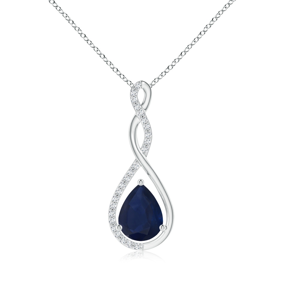 9x7mm A Twisted Infinity Floating Blue Sapphire Drop Pendant in White Gold 