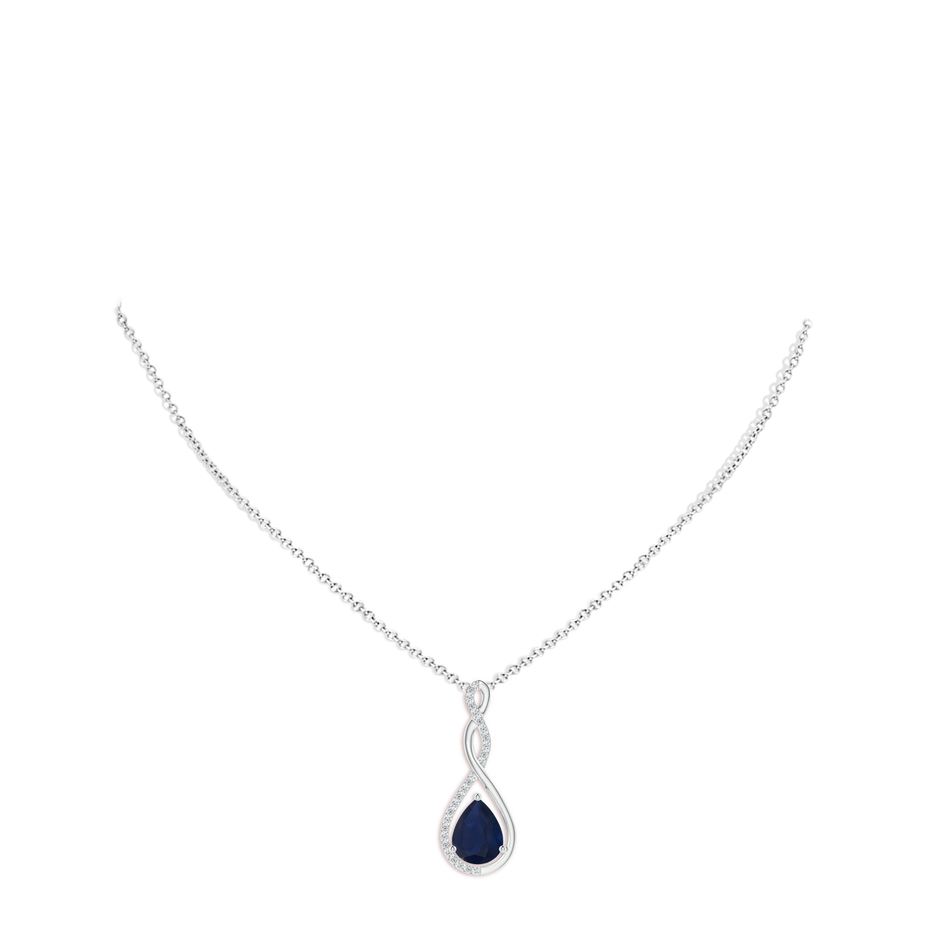 9x7mm A Twisted Infinity Floating Blue Sapphire Drop Pendant in White Gold pen