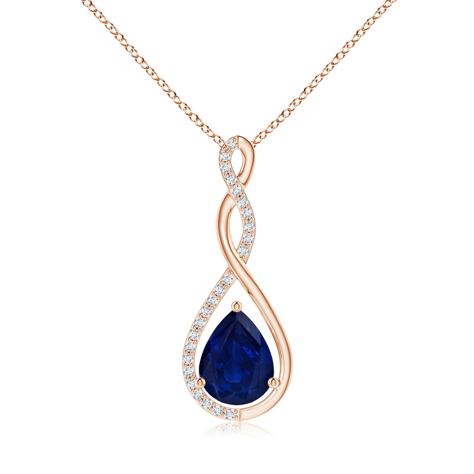 9x7mm AA Twisted Infinity Floating Blue Sapphire Drop Pendant in Rose Gold 