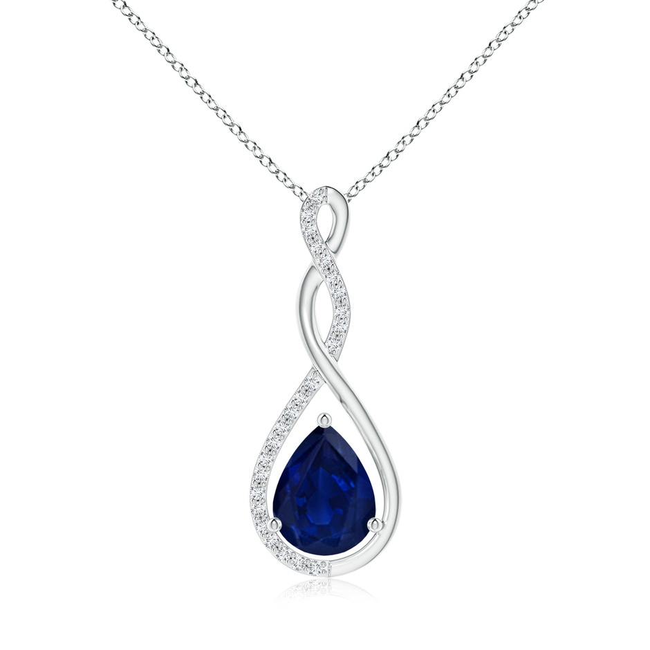 9x7mm AA Twisted Infinity Floating Blue Sapphire Drop Pendant in White Gold 