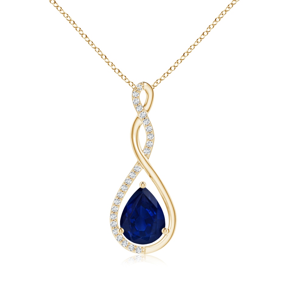 9x7mm AA Twisted Infinity Floating Blue Sapphire Drop Pendant in Yellow Gold 