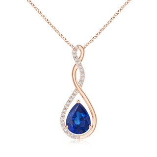 9x7mm AAA Twisted Infinity Floating Blue Sapphire Drop Pendant in 9K Rose Gold