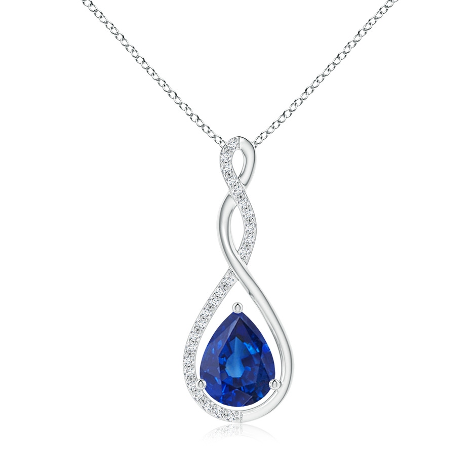 9x7mm AAA Twisted Infinity Floating Blue Sapphire Drop Pendant in P950 Platinum 