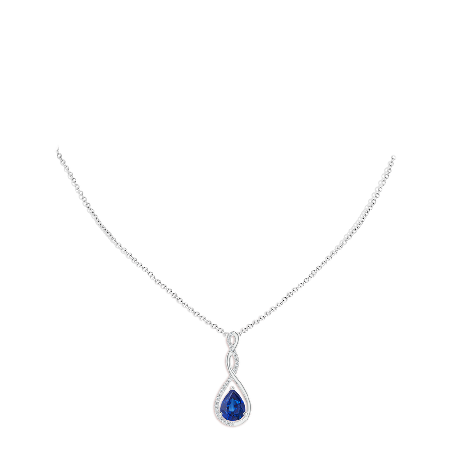 9x7mm AAA Twisted Infinity Floating Blue Sapphire Drop Pendant in P950 Platinum pen