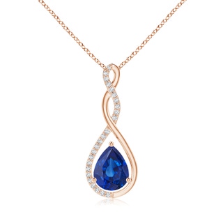 9x7mm AAA Twisted Infinity Floating Blue Sapphire Drop Pendant in Rose Gold