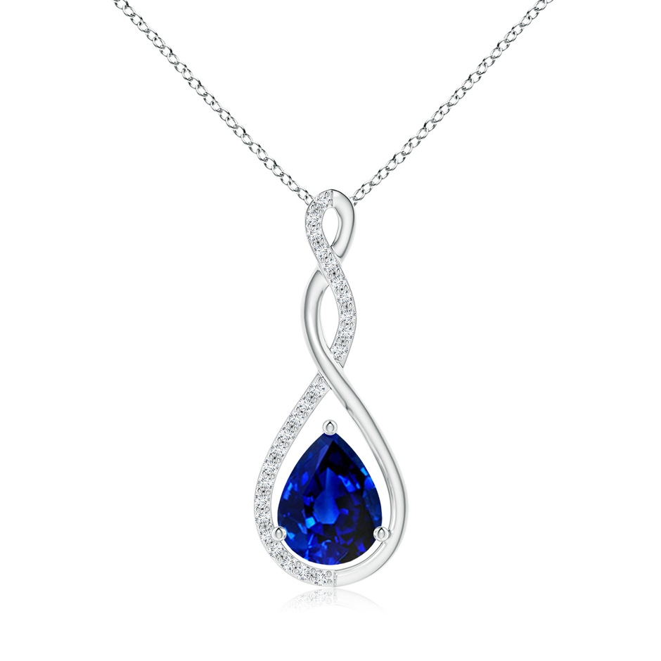 9x7mm Lab-Grown Twisted Infinity Floating Blue Sapphire Drop Pendant in 18K White Gold 