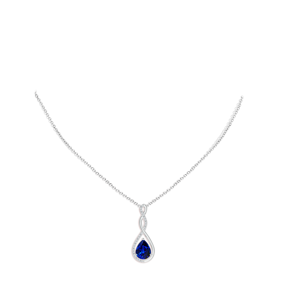 9x7mm Lab-Grown Twisted Infinity Floating Blue Sapphire Drop Pendant in 18K White Gold pen