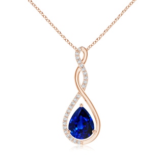 9x7mm AAAA Twisted Infinity Floating Blue Sapphire Drop Pendant in 9K Rose Gold