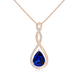 9x7mm AAAA Twisted Infinity Floating Blue Sapphire Drop Pendant in Rose Gold