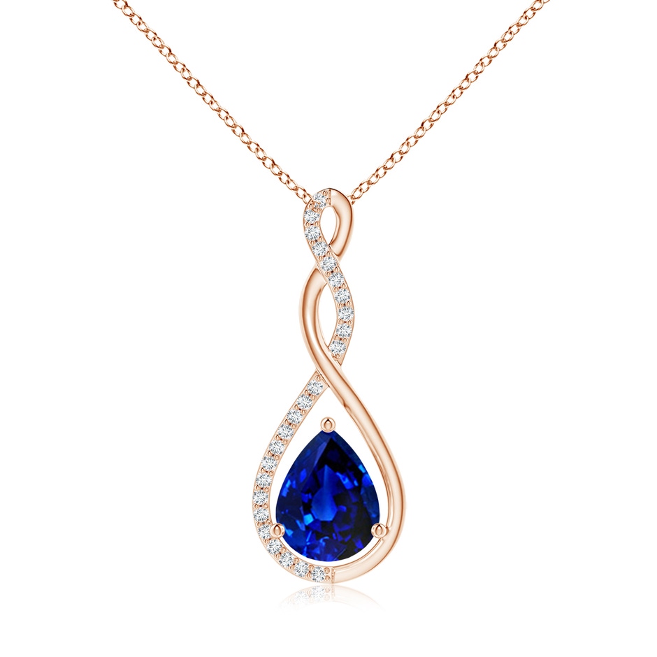 9x7mm AAAA Twisted Infinity Floating Blue Sapphire Drop Pendant in Rose Gold 