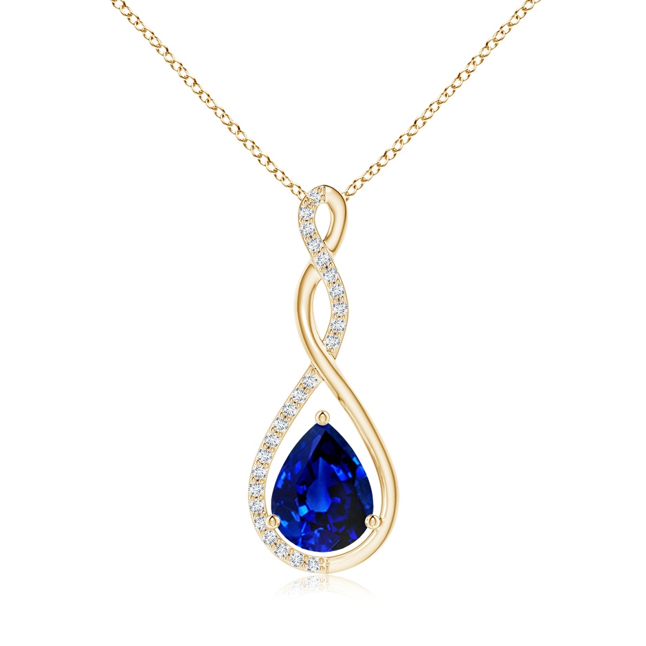 9x7mm Lab-Grown Twisted Infinity Floating Blue Sapphire Drop Pendant in Yellow Gold 