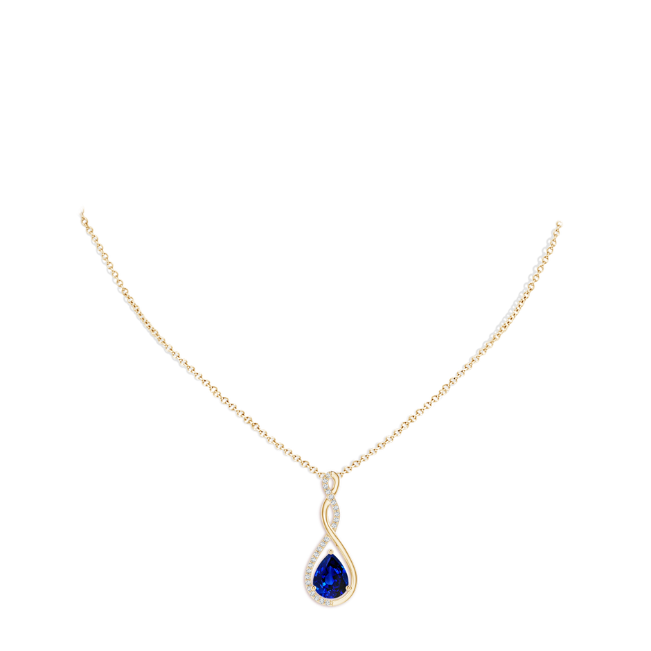 9x7mm Lab-Grown Twisted Infinity Floating Blue Sapphire Drop Pendant in Yellow Gold pen