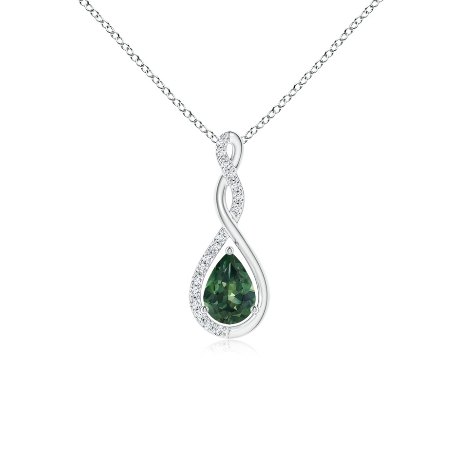 7x5mm AA Twisted Infinity Floating Teal Montana Sapphire Drop Pendant in P950 Platinum 