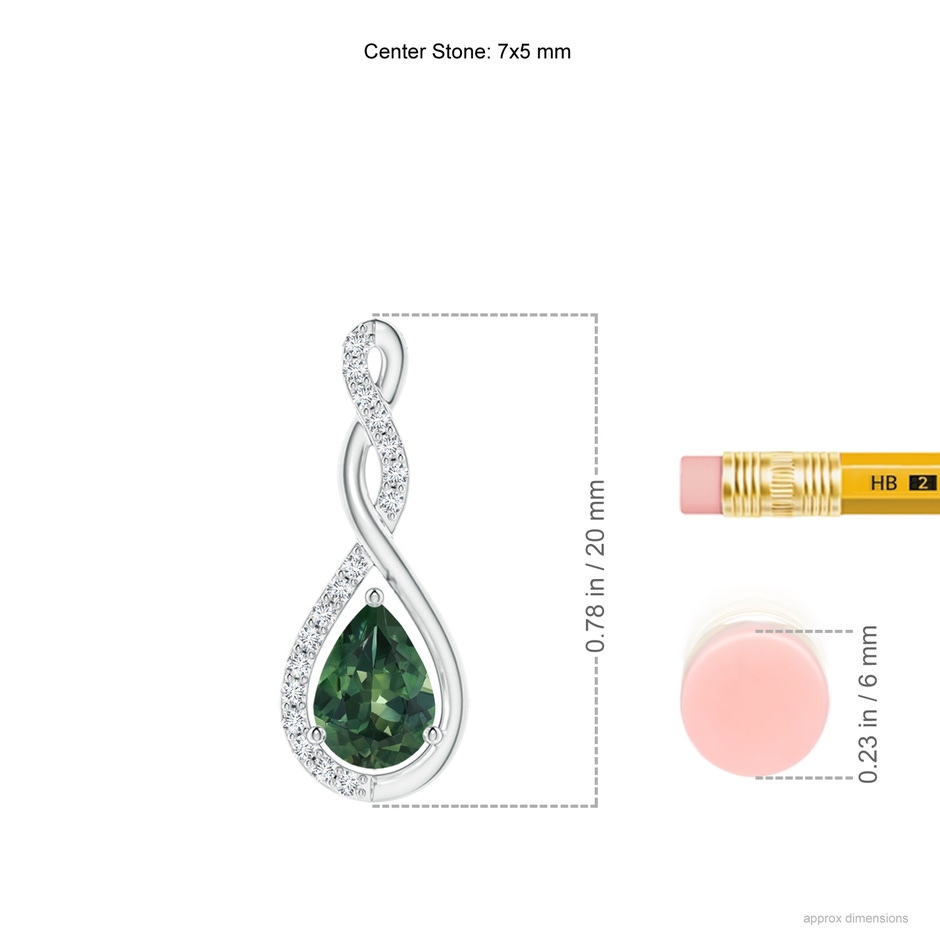 7x5mm AA Twisted Infinity Floating Teal Montana Sapphire Drop Pendant in P950 Platinum ruler