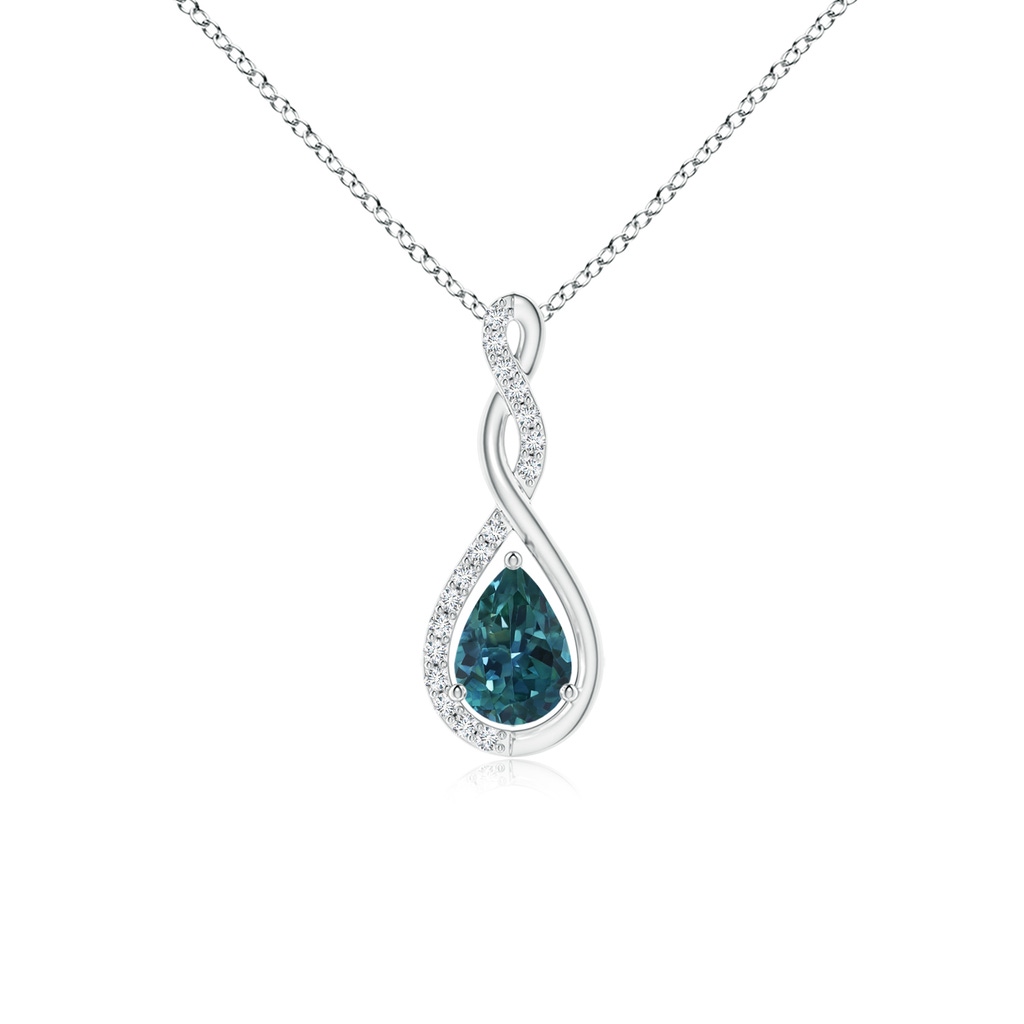 7x5mm AAA Twisted Infinity Floating Teal Montana Sapphire Drop Pendant in P950 Platinum