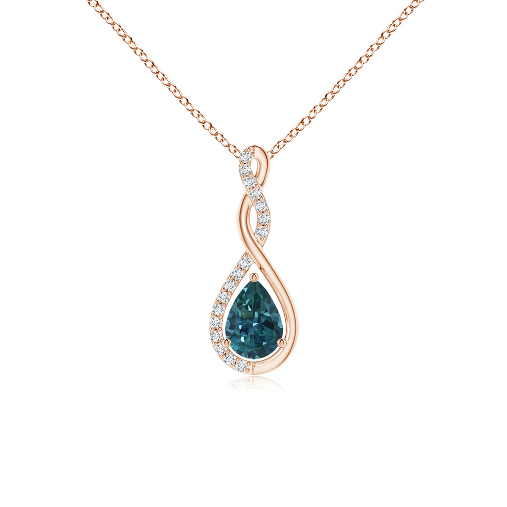 7x5mm AAA Twisted Infinity Floating Teal Montana Sapphire Drop Pendant in Rose Gold