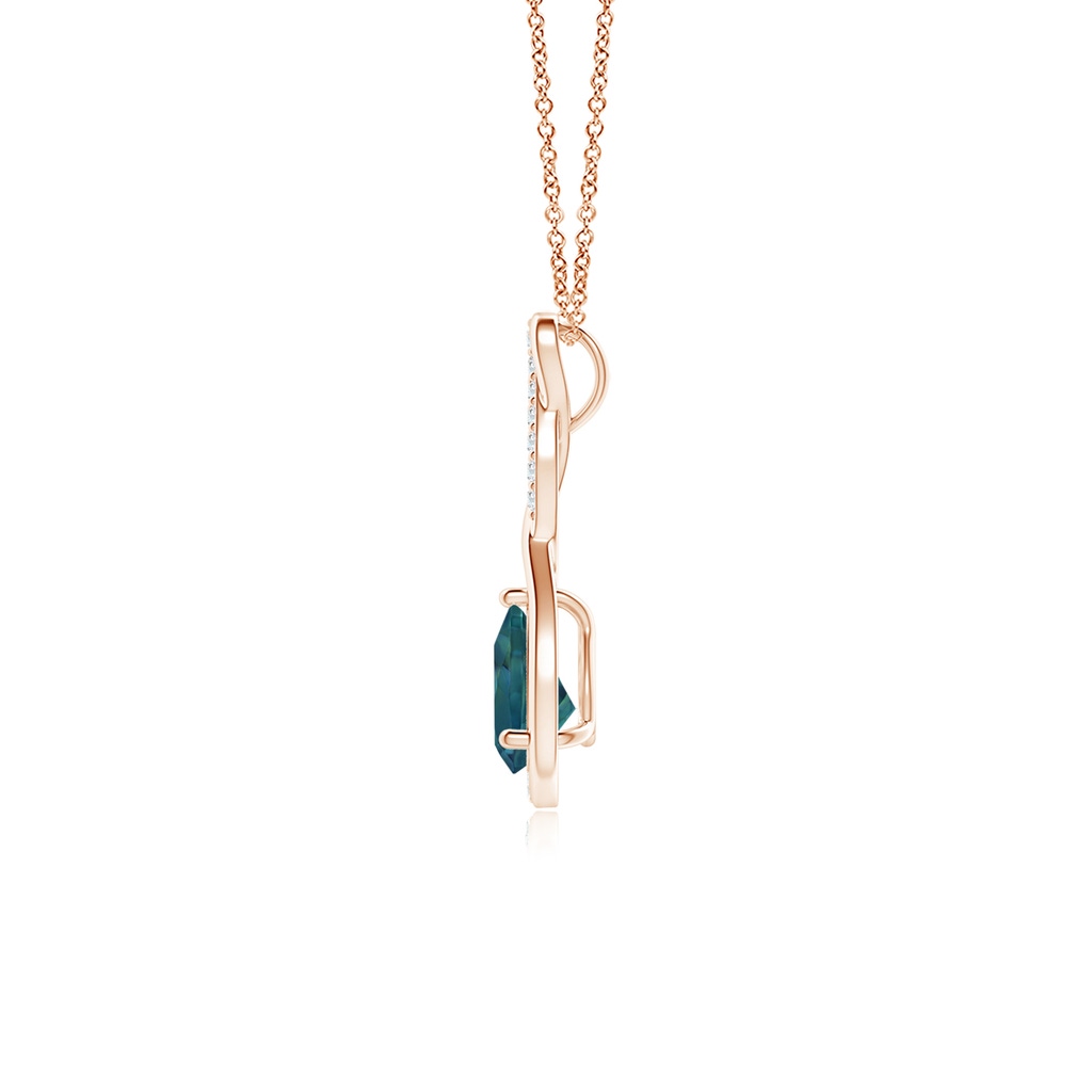 7x5mm AAA Twisted Infinity Floating Teal Montana Sapphire Drop Pendant in Rose Gold - side_1